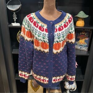 Fair Isle Knit Cardigan Sweater – Size M – Autumn Motif – Cozy & Festive